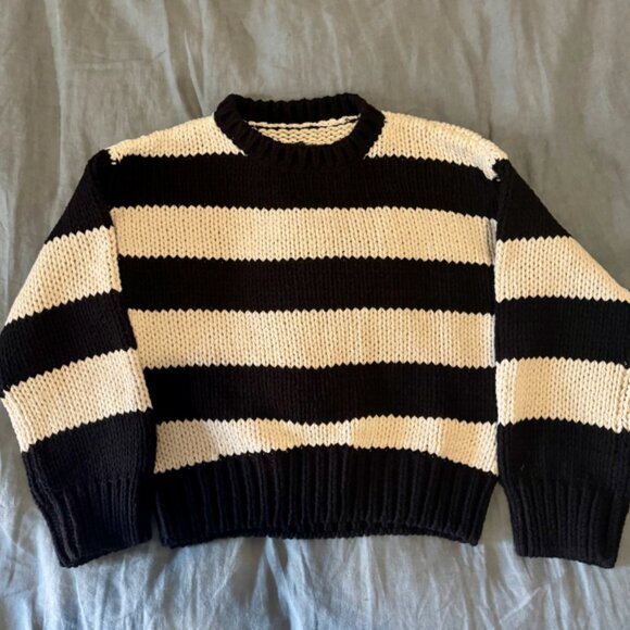 NWT RTA Griffith Oversized Striped Cotton-blend Sweater In Black - Picture 10 of 14